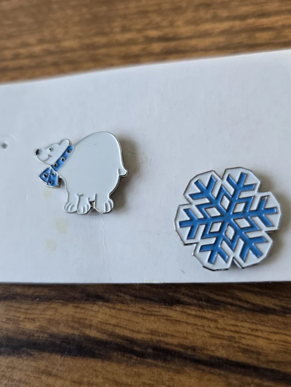 Lapel Pins White Polar Bear & Winter Blue Snowflake